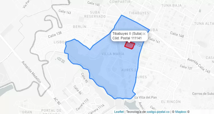 ZIP Code Locality Tibabuyes II in Suba, Bogotá