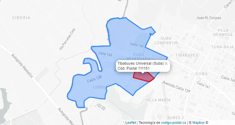 ZIP Code Locality Tibabuyes Universal in Suba, Bogotá