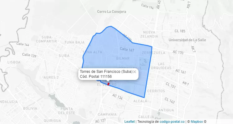 ZIP Code Locality Torres de San Francisco in Suba, Bogotá