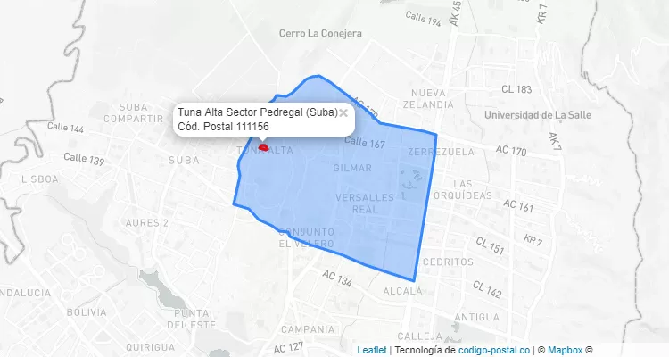 ZIP Code Locality Tuna Alta Sector Pedregal in Suba, Bogotá