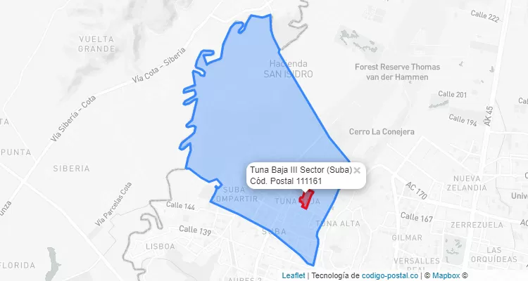 CEP Bairro Tuna Baja III Sector em Suba, Bogotá