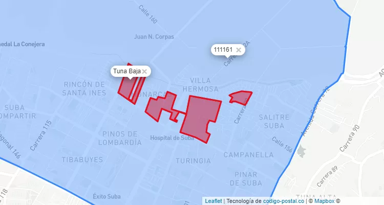ZIP Code Locality Tuna Baja in Suba, Bogotá