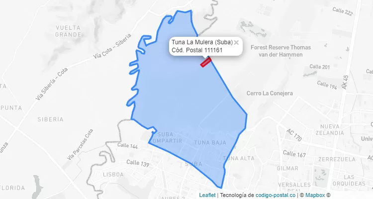 ZIP Code Locality Tuna La Mulera in Suba, Bogotá
