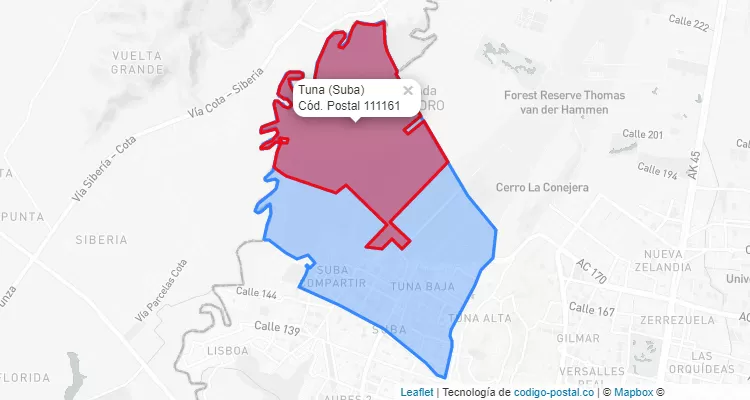 CEP Bairro Tuna em Suba, Bogotá