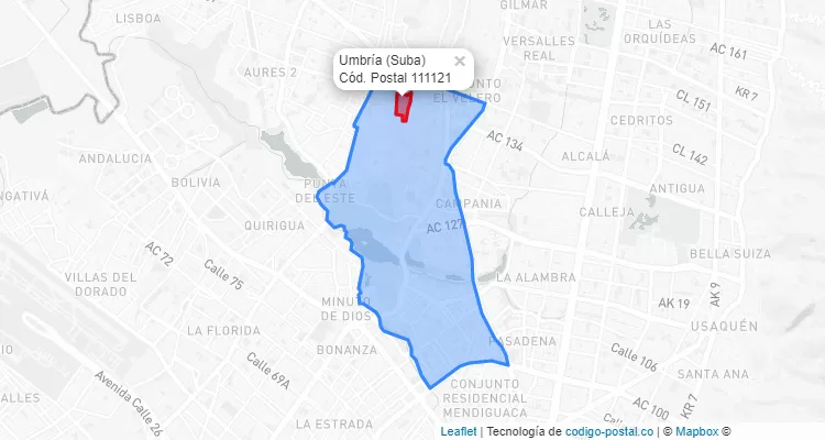Código Postal Barrio Umbría en Suba, Bogotá