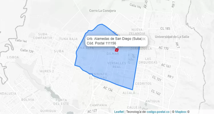 Código Postal Barrio Urb. Alamedas de San Diego en Suba, Bogotá