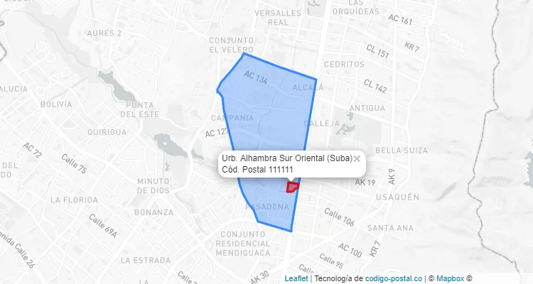 CEP Bairro Urb. Alhambra Sur Oriental em Suba, Bogotá