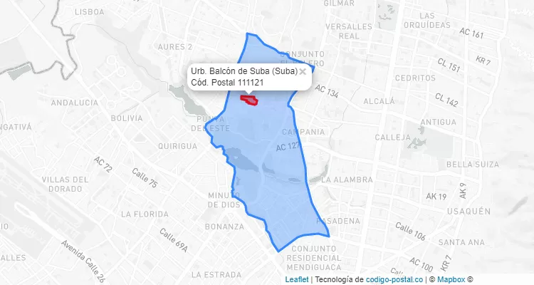 Código Postal Barrio Urb. Balcón de Suba en Suba, Bogotá
