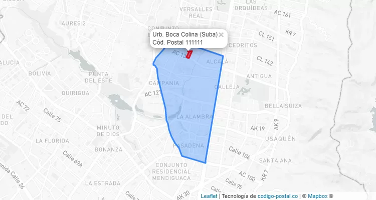 ZIP Code Locality Urb. Boca Colina in Suba, Bogotá