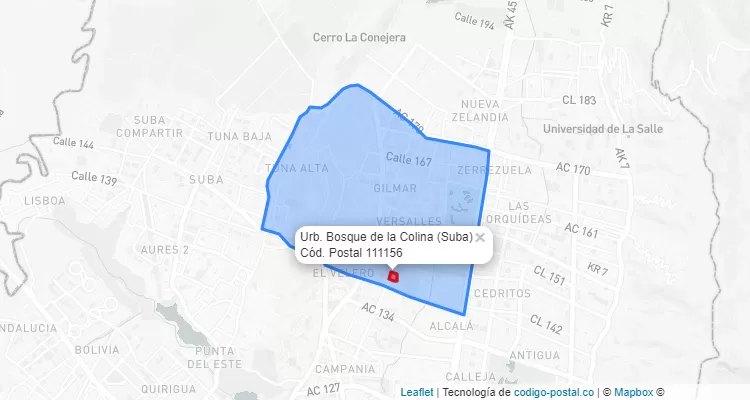 Código Postal Barrio Urb. Bosque de la Colina en Suba, Bogotá