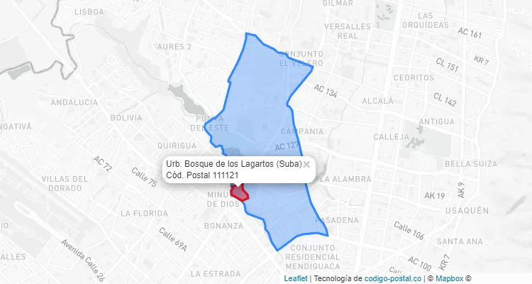 Código Postal Barrio Urb. Bosque de los Lagartos en Suba, Bogotá