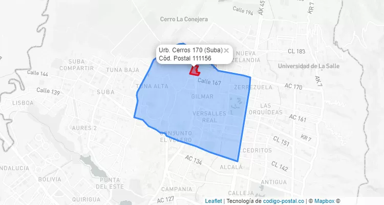 CEP Bairro Urb. Cerros 170 em Suba, Bogotá