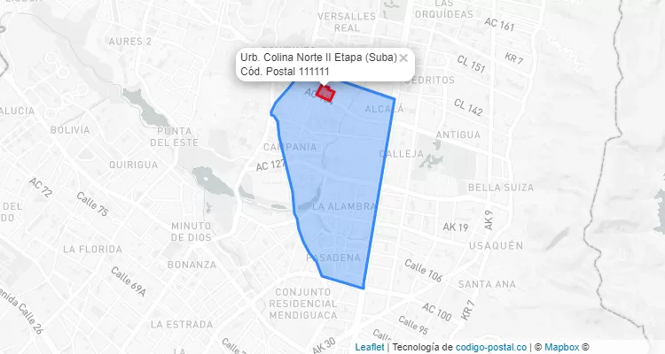 Código Postal Barrio Urb. Colina Norte II Etapa en Suba, Bogotá