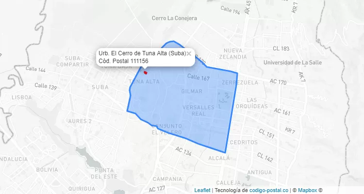 CEP Bairro Urb. El Cerro de Tuna Alta em Suba, Bogotá