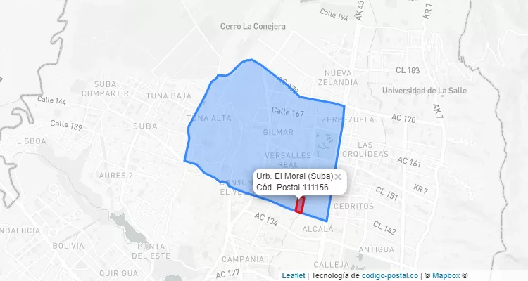 ZIP Code Locality Urb. El Moral in Suba, Bogotá
