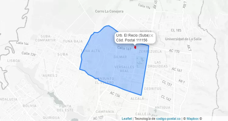 ZIP Code Locality Urb. El Recio in Suba, Bogotá