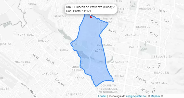 Código Postal Barrio Urb. El Rincón de Provenza en Suba, Bogotá