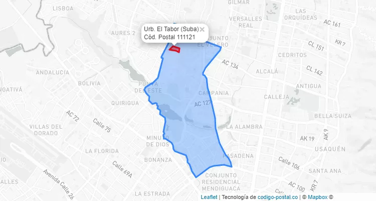 ZIP Code Locality Urb. El Tabor in Suba, Bogotá