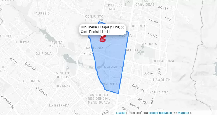 Código Postal Barrio Urb. Iberia I Etapa en Suba, Bogotá