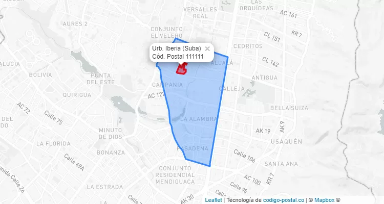 Código Postal Barrio Urb. Iberia en Suba, Bogotá