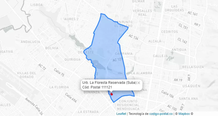ZIP Code Locality Urb. La Floresta Reservada in Suba, Bogotá