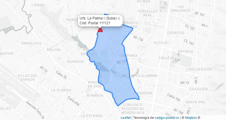 Código Postal Barrio Urb. La Palma I en Suba, Bogotá