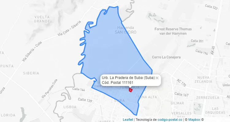 ZIP Code Locality Urb. La Pradera de Suba in Suba, Bogotá