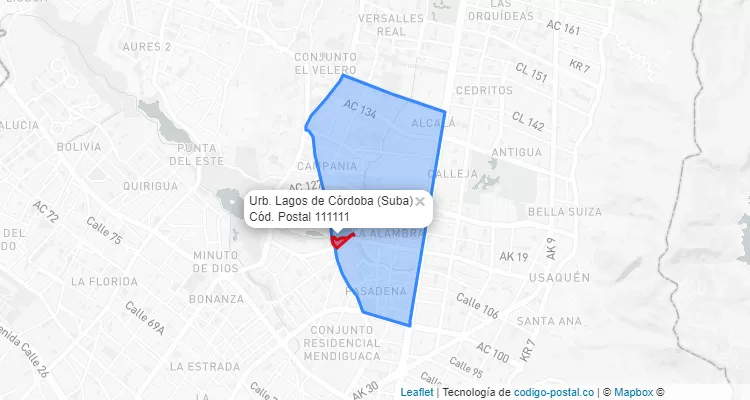 Código Postal Barrio Urb. Lagos de Córdoba en Suba, Bogotá