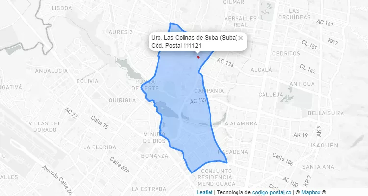 ZIP Code Locality Urb. Las Colinas de Suba in Suba, Bogotá
