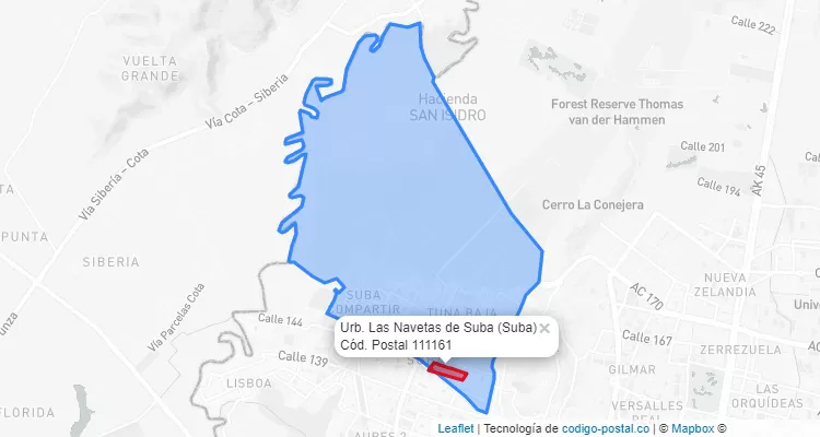 ZIP Code Locality Urb. Las Navetas de Suba in Suba, Bogotá