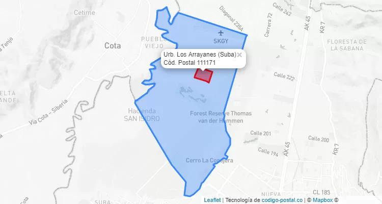 Código Postal Barrio Urb. Los Arrayanes en Suba, Bogotá