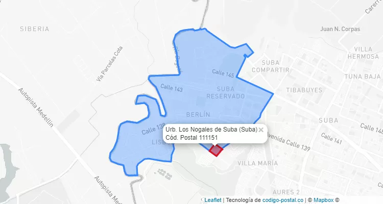 Código Postal Barrio Urb. Los Nogales de Suba en Suba, Bogotá