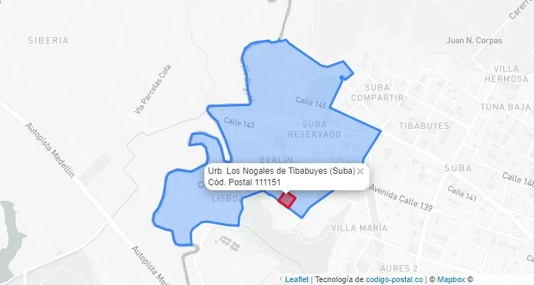 Código Postal Barrio Urb. Los Nogales de Tibabuyes en Suba, Bogotá