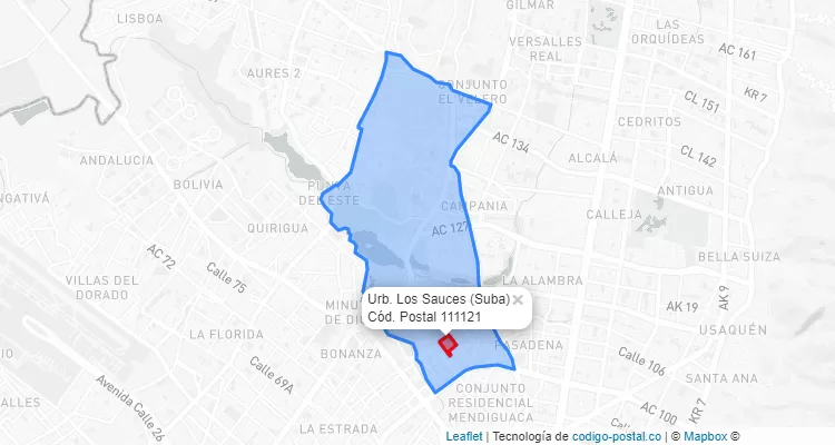 ZIP Code Locality Urb. Los Sauces in Suba, Bogotá