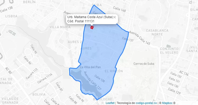CEP Bairro Urb. Maitama Costa Azul em Suba, Bogotá