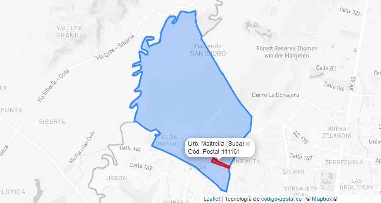 ZIP Code Locality Urb. Maitrella in Suba, Bogotá