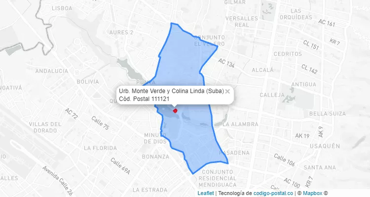 Código Postal Barrio Urb. Monte Verde y Colina Linda en Suba, Bogotá