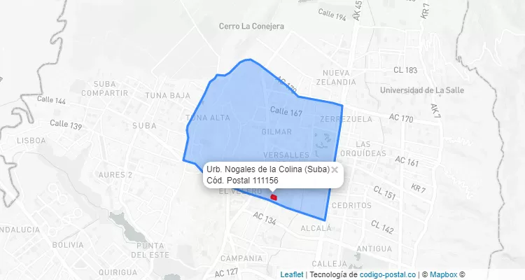 Código Postal Barrio Urb. Nogales de la Colina en Suba, Bogotá