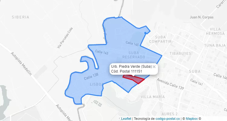 CEP Bairro Urb. Piedra Verde em Suba, Bogotá