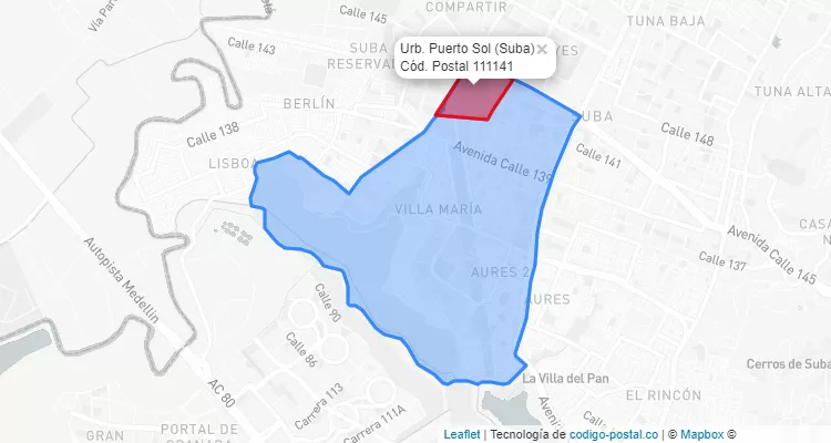 CEP Bairro Urb. Puerto Sol em Suba, Bogotá