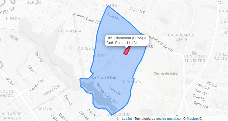 ZIP Code Locality Urb. Riobamba in Suba, Bogotá