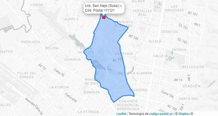 ZIP Code Locality Urb. San Alejo in Suba, Bogotá
