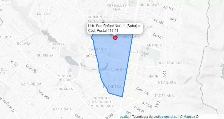 Código Postal Barrio Urb. San Rafael Norte I en Suba, Bogotá