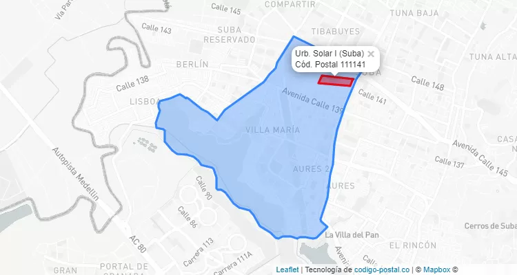 ZIP Code Locality Urb. Solar I in Suba, Bogotá
