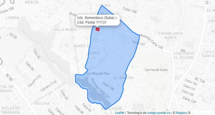 ZIP Code Locality Urb. Somondoco in Suba, Bogotá
