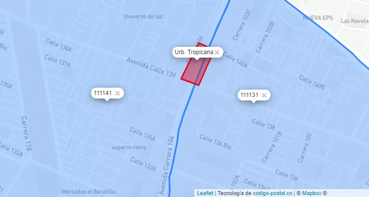 ZIP Code Locality Urb. Tropicana in Suba, Bogotá
