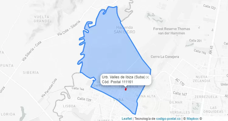 Código Postal Barrio Urb. Valles de Ibiza en Suba, Bogotá