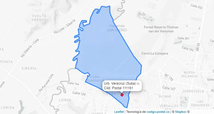 ZIP Code Locality Urb. Veracruz in Suba, Bogotá