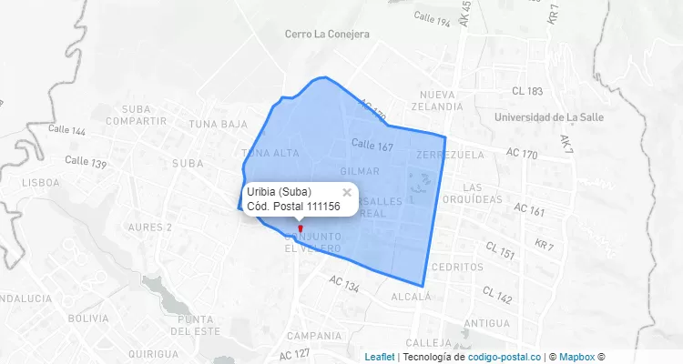 Código Postal Barrio Uribia en Suba, Bogotá