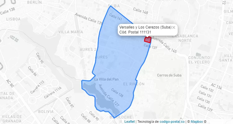 ZIP Code Locality Versalles y Los Cerezos in Suba, Bogotá
